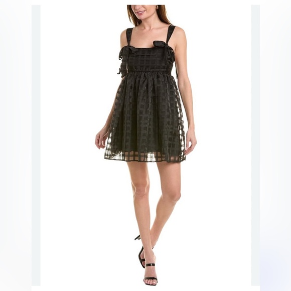 Maison Maar Mini Dress With Self-Tie Shoulder Straps In Black - Picture 1 of 6